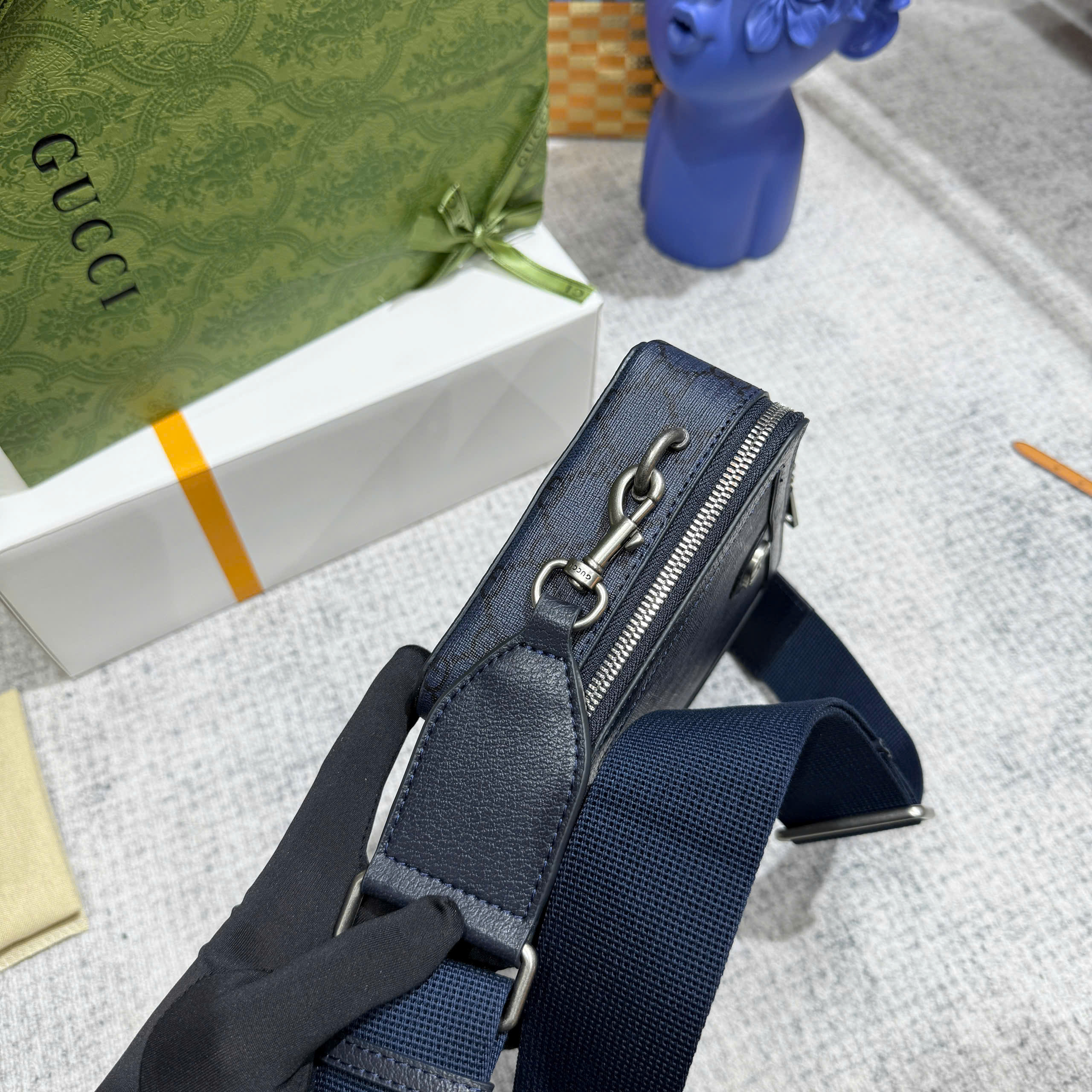 Túi hộp đeo chéo Gucci GC Xanh than họa tiết monogram logo GG size 23x7.5x14.5cm Like Auth on web fullbox bill thẻ PLD